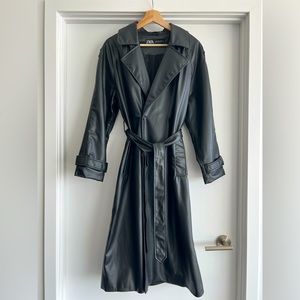 Zara black faux / vegan leather trench coat